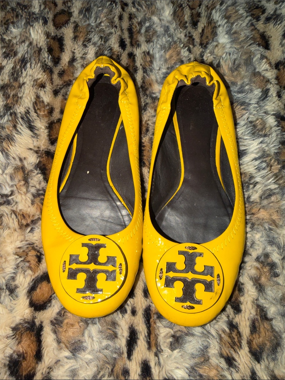 Tory Burch Bright Yellow Logo Ballet Flats